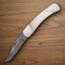 Bear & Son  Lockback Folding Knife 2.75" Damascus Steel Blade White Bone Handle
