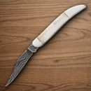 Bear & Son Little Toothpick Folding Knife 2" Damascus Steel Blade White Bone Handle