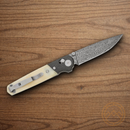 Bear & Son Lawman Slidelock Folding Knife 3.25" Damascus Steel Blade White Bone Handle