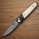 Bear & Son Lawman Slidelock Folding Knife 3.25" Damascus Steel Blade White Bone Handle
