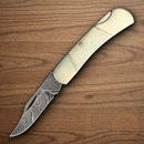 Bear & Son Executive Lockback Folding Knife 2.13" Damascus Steel Blade White Bone Handle