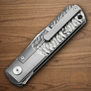 Boker BRLW Meteorite Folding Knife 2.5" Damascus/Caron Fiber Steel Blade  Hammered Titanium Handle
