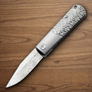 Boker BRLW Meteorite Folding Knife 2.5" Damascus/Caron Fiber Steel Blade  Hammered Titanium Handle