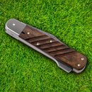 Boker Lockback Folding Knife 3.25" Damascus Steel Blade Sculpted Walnut Handle