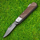 Boker Lockback Folding Knife 3.25" Damascus Steel Blade Sculpted Walnut Handle