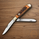 BOKER Trapper Pocket Knife Carbon Steel Blades Brown Bone Handle