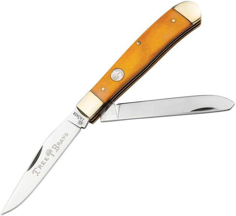 Boker Trapper Pocket Knife D2 Tool Steel Clip And Spey Blades Yellow Smooth Bone Handle 110835 -Boker - Survivor Hand Precision Knives & Outdoor Gear Store
