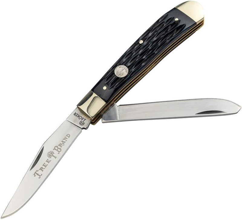 Boker Trapper Pocket Knife D2 Tool Steel Clip And Spey Blades Black Jigged Bone Handle 110824 -Boker - Survivor Hand Precision Knives & Outdoor Gear Store