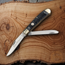 Boker Trapper Pocket Knife D2 Tool Steel Clip And Spey Blades Black Jigged Bone Handle