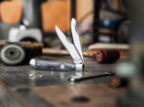 Boker Trapper Pocket Knife D2 Tool Steel Blades Gray Bone Handle