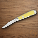 Boker Tree Brand Trapper Pocket Knife Stainless Steel Blades Yellow Delrin Handle.