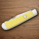 Boker Tree Brand Trapper Pocket Knife Stainless Steel Blades Yellow Delrin Handle.