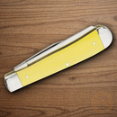 Boker Tree Brand Trapper Pocket Knife Stainless Steel Blades Yellow Delrin Handle.
