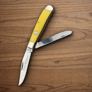 BOKER Tree Brand Trapper Pocket Knife Stainless Steel Blades Yellow Delrin Handle