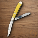 Boker Tree Brand Trapper Pocket Knife Stainless Steel Blades Yellow Delrin Handle.