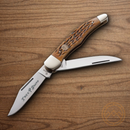 Boker Hunter Pocket Knife D2 Tool Steel Blade Brown Bone Handle
