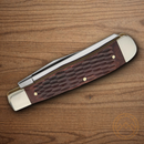 Boker Trapper Pocket Knife 1095HC Steel Blades Bronze Bone Handle