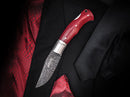Boker Durand Folding Knife 3" Damascus Steel Blade Red Micarta Handle