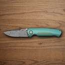 Boker Mach-1 Folding Knife 3.25" Damascus Steel Blade Green Aluminum Handle