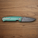 Boker Mach-1 Folding Knife 3.25" Damascus Steel Blade Green Aluminum Handle