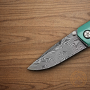 Boker Mach-1 Folding Knife 3.25" Damascus Steel Blade Green Aluminum Handle