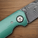 Boker Mach-1 Folding Knife 3.25" Damascus Steel Blade Green Aluminum Handle