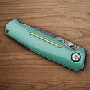 Boker Mach-1 Folding Knife 3.25" Damascus Steel Blade Green Aluminum Handle