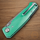 Boker Mach-1 Folding Knife 3.25" Damascus Steel Blade Green Aluminum Handle