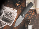 Boker Tiger Damast Folding Knife 3.38" Damascus Steel Blade Black Micarta/Stainless Handle.