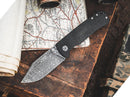 Boker Tiger Damast Folding Knife 3.38" Damascus Steel Blade Black Micarta/Stainless Handle.