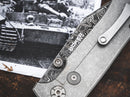 Boker Tiger Damast Folding Knife 3.38" Damascus Steel Blade Black Micarta/Stainless Handle.