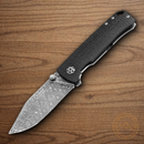 Boker Tiger Damast Folding Knife 3.38" Damascus Steel Blade Black Micarta/Stainless Handle.