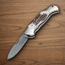 Boker Scout Folding Knife 3.13" Damascus Steel Blade Stag Handle.