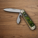 Boker Swell-End Pocket Knife Bohler N690 Steel Blades Green Curly Birch Handle.