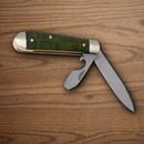 Boker Swell-End Pocket Knife Bohler N690 Steel Blades Green Curly Birch Handle.