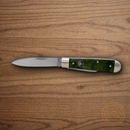 Boker Swell-End Pocket Knife Bohler N690 Steel Blades Green Curly Birch Handle.