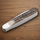 Boker Enigma Pocket Knife 440C Steel Blades Stag Handle.