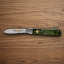 Boker Hunting Folding Knife 3.5" Bohler N690 Steel Blade Green Curly Birch Handle.