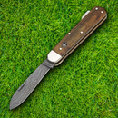 Boker Hunter Folding Knife 3.38" Damascus Steel Blade Curly Birch Handle