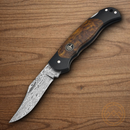 Boker Junior Scout Folding Knife 2.75" Damascus Steel Blade Black G10/Curly Birch Handle.