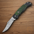 Boker Junior Scout Folding Knife 2.75" Damascus Steel Blade Black/Green G10/Curly Birch Handle.