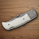 Boker Magnum Folding Knife 2.77" Damascus Steel Blade White Bone Handle
