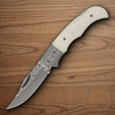 Boker Magnum Folding Knife 2.77" Damascus Steel Blade White Bone Handle