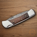 Boker Magnum Lord Folding Knife 3.75" Damascus Steel Blade Burl Wood Handle