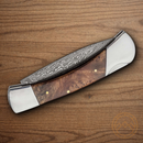 Boker Magnum Lord Folding Knife 3.75" Damascus Steel Blade Burl Wood Handle
