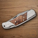 Boker Magnum Duke Folding Knife 2.5" Damascus Steel Blade Burl Wood Handle
