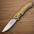Boker Magnum Red Pupil Folding Knife 3.25" 440A Steel Blade Sculpted Zebra Wood Handle.