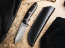 Boker Magnum Vernery Fixed Knife 3.5" Damascus Steel Blade Ebony Wood Handle