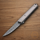 Boker Plus Kwaiken Folding Knife 3.5" Damascus Steel Blade Gray Titanium Handle