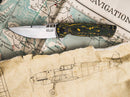 Boker Plus ME 109 Folding Knife 3.13" Damascus Steel Blade Green/Gold Carbon Fiber/Stainless Handle